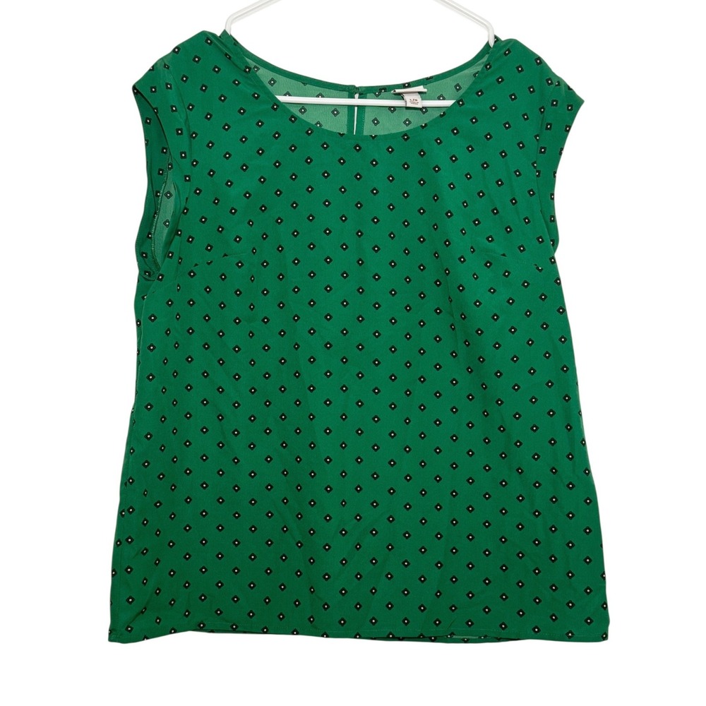 Merona Green Geometric Diamond Print Sleeveless Blouse‎ Scoop Neck Top Large